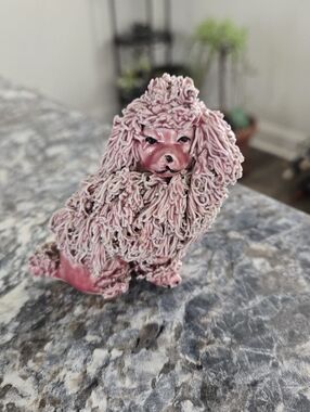 Vintage Pink Spaghetti Poodle Figurine, Mid Century Dog Collectible